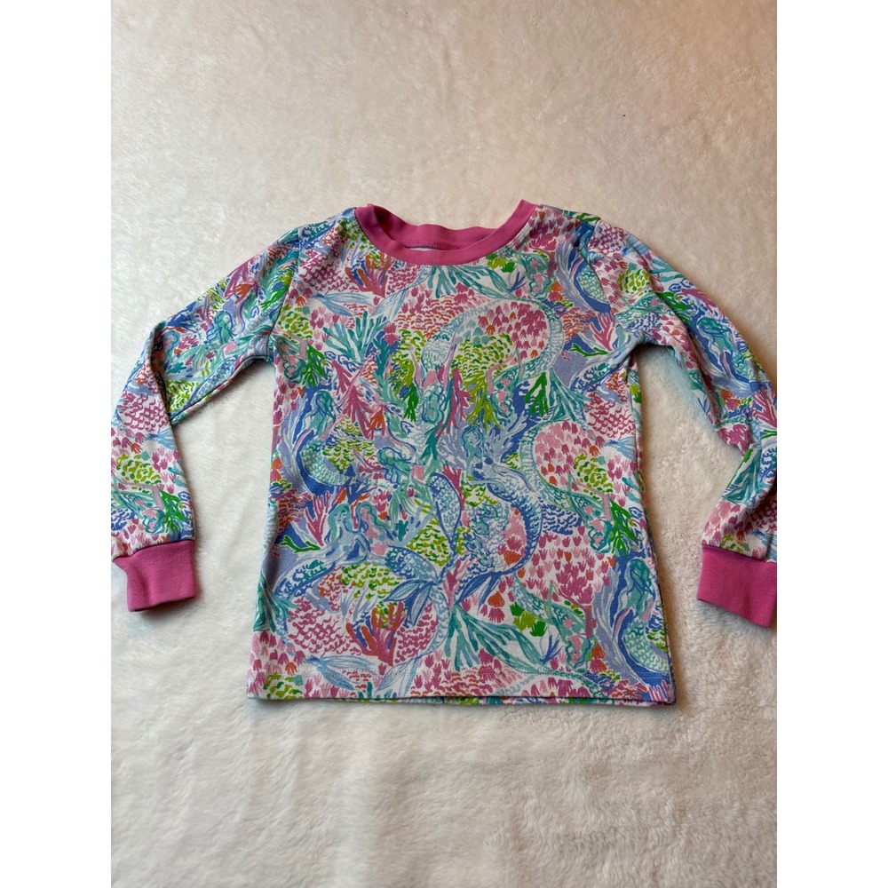 Lilly Pulitzer Pottery Barn Kids Mermaid Coral Pajama Top Pink Blue Size 6 - Picture 1 of 2